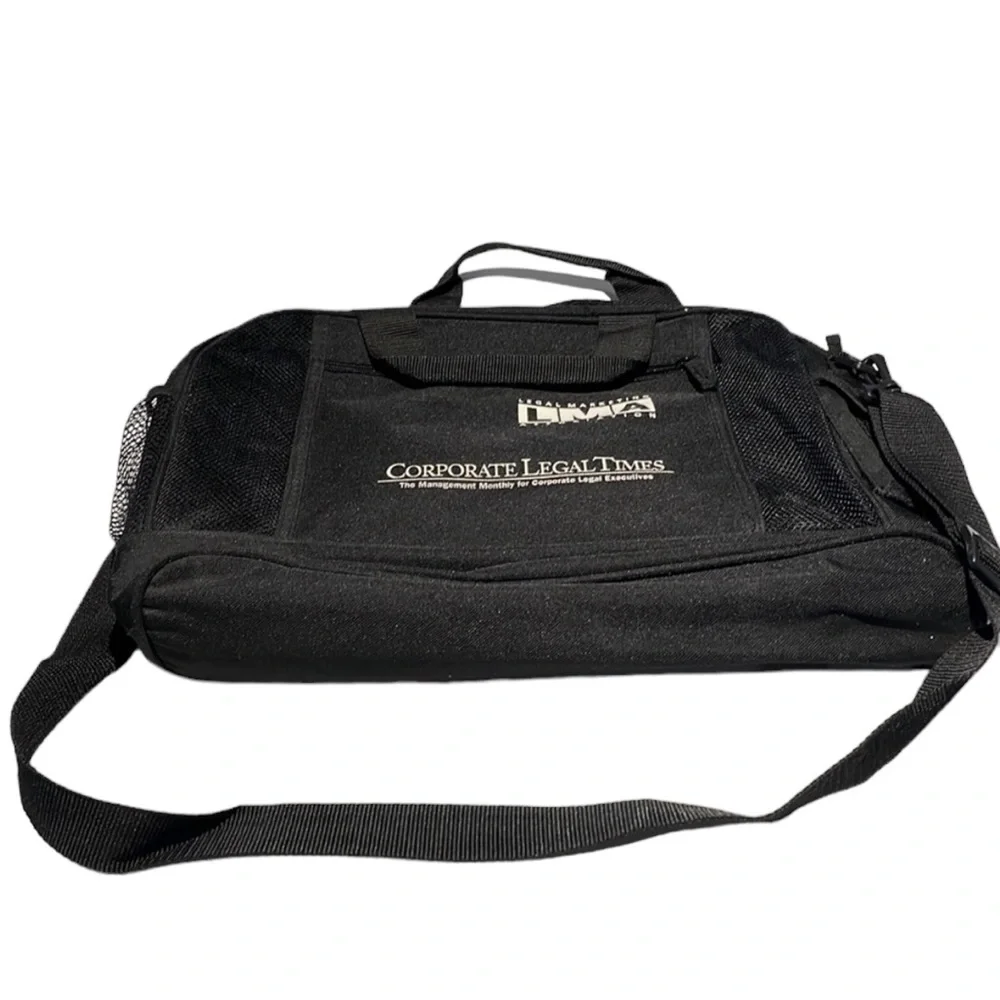 Black canvas zippered messenger bag. GC.